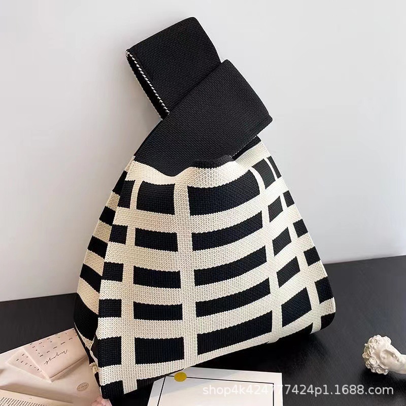 INS bolso de celebridad de Internet bolso de cubo de lana de punto para mujer bolso de mano casual bolso de mano de estilo japonés y coreano bolsa de Almuerzo