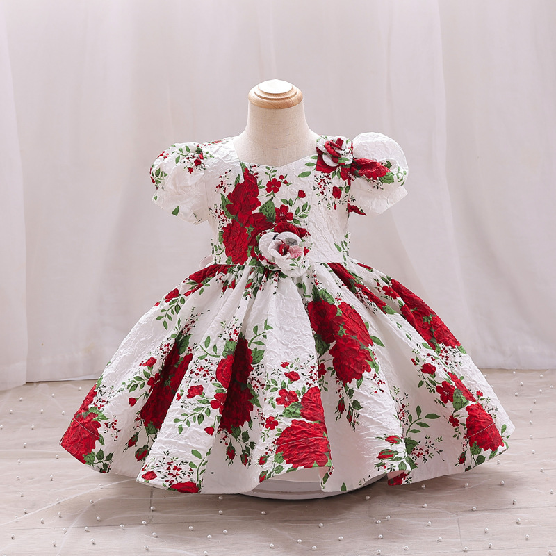 Vestido para niñas, vestido estampado elegante para niños, novedad de 2025, vestido de princesa para niñas, vestido de flores para niñas de un año