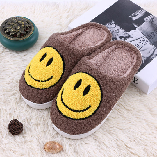 Warm Smiley Plush Slippers Home Cotton Slippers Autumn and Winter Thick Bottom Non-slip Plush Slippers Cross-border Exclusive