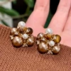 2512103 Tiger Eye Pearl Zircon Earrings