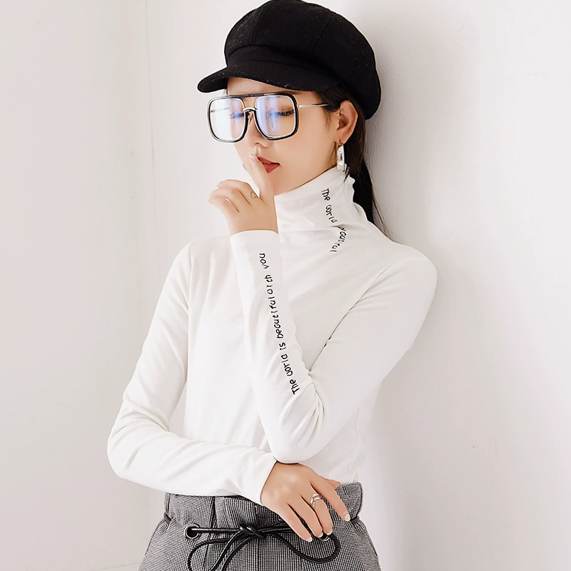 Модная Базовая рубашка с высоким воротником Real Shot, Женская Новинка 2022, элегантный корейский стиль, воротник с буквами в иностранном стиле, приталенный Универсальный