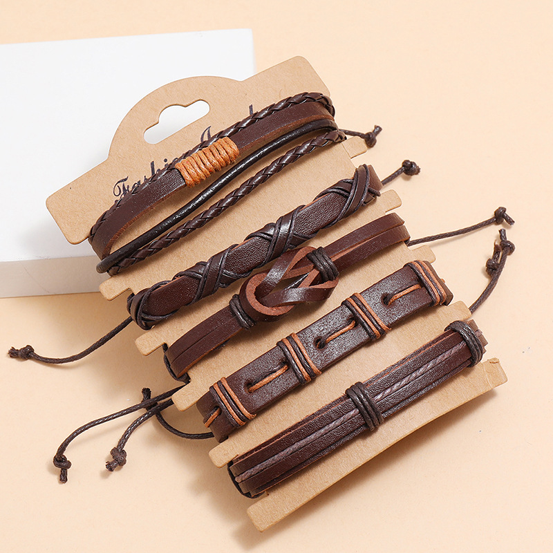 Simple retro woven 5-piece leather bracelet