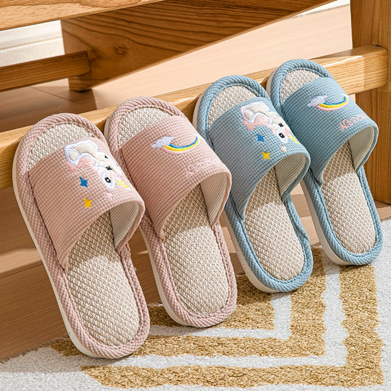 Радужный пони интерьер дома деревянные полы для мужчин и женщин для детей летом прохладные льняные тапочки