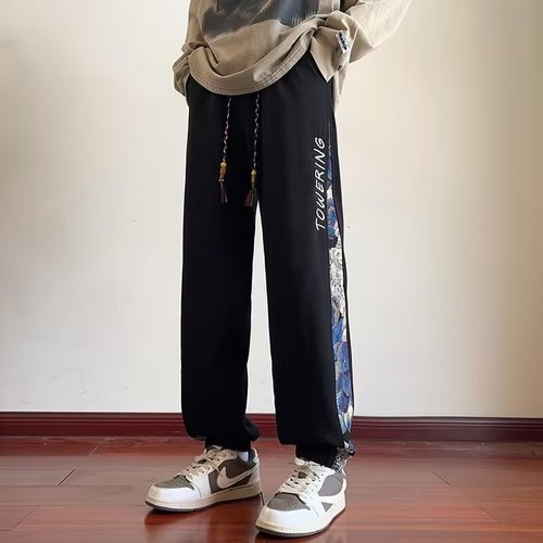 American streetwear casual long pants for spring and autumn, sporty loose-fitting versatile cool student straight-leg stirrup pants
