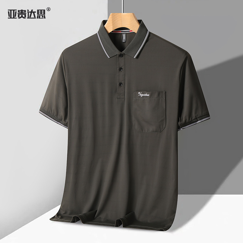 夏の氷糸夏服半袖tシャツの襟がゆるい中年男性ポケットPOLOカジュアル上着のお父さんの薄いタイプ|undefined