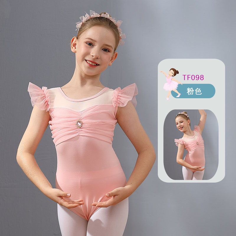 Ropa de baile de los niños verano niñas media manga práctica ropa estudiante rendimiento ropa media y grandes niños Ballet hilados color a juego