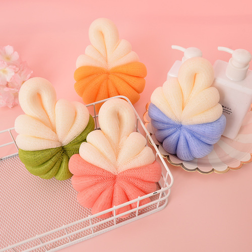 Bath Flower Wholesale Pastel Color New Model Hangable PE Cute Non-Dispersing Foaming Ball Scrub Bath Ball Multi-Foam Bath Towel