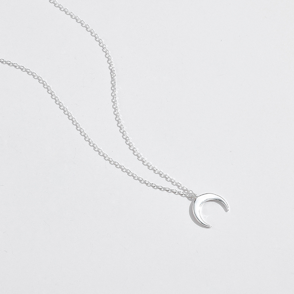 Title 4, Gümüş Zincir Kolye Basit Ay Kolye Ucu. Günlük k...