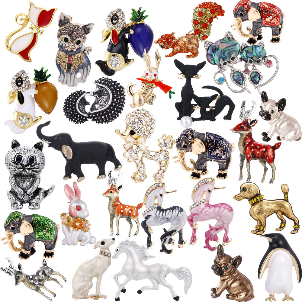 Animal Collection Brooch with Diamonds, Versatile Rabbit, Dog, Horse, Penguin Brooch, Enamel Fashion Accessories, Pins, Ready for Sale