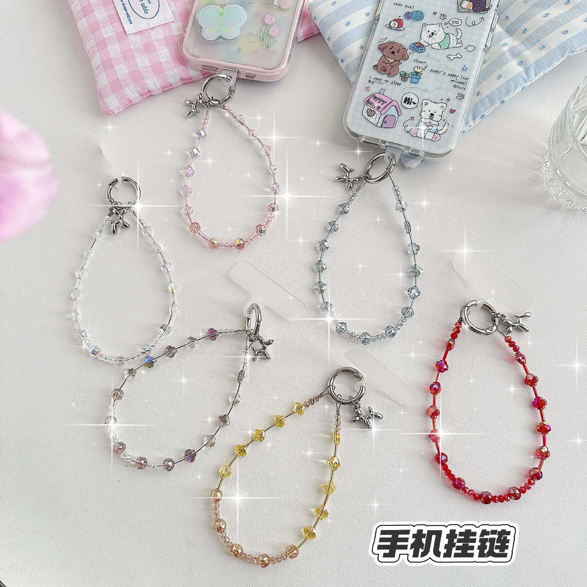 Boutique hecho a mano de alta gama para teléfono móvil cadena de muñeca de trébol de cuatro hojas de cristal original cadena de teléfono móvil de moda cuerda corta