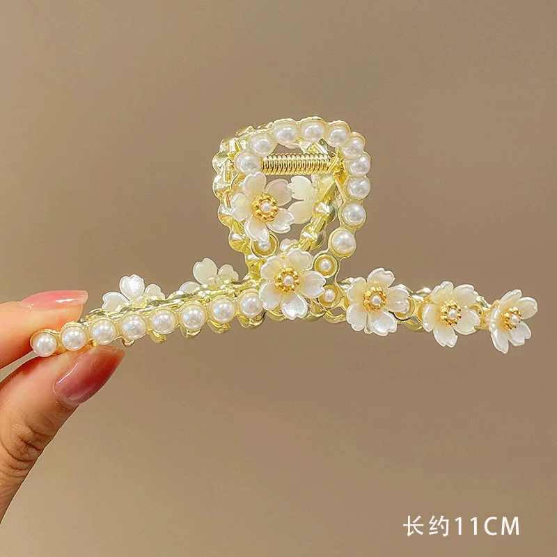 Metal crab hair clip, elegant rhinestone & pearl accents, large styles (multiple colors)