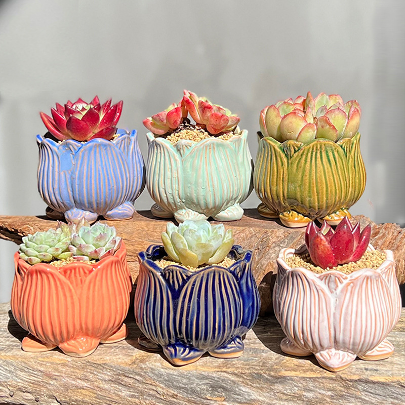 Simple Succulent Flower Pot with Legs, Breathable Ceramic Coarse Pottery Flower Pot, Small to Medium Diameter, Suitable for Old Stump, Ice Jade Small Single Head