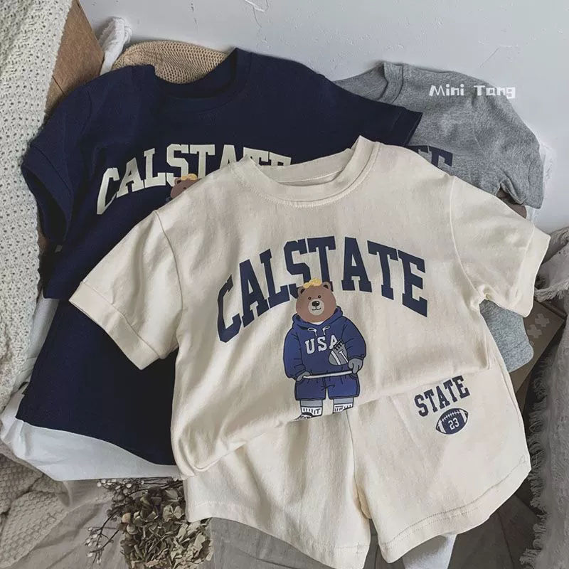 Корейский новый детский мультфильм милые буквы с коротким рукавом футболка шорты набор для мужчин и женщин из двух частей