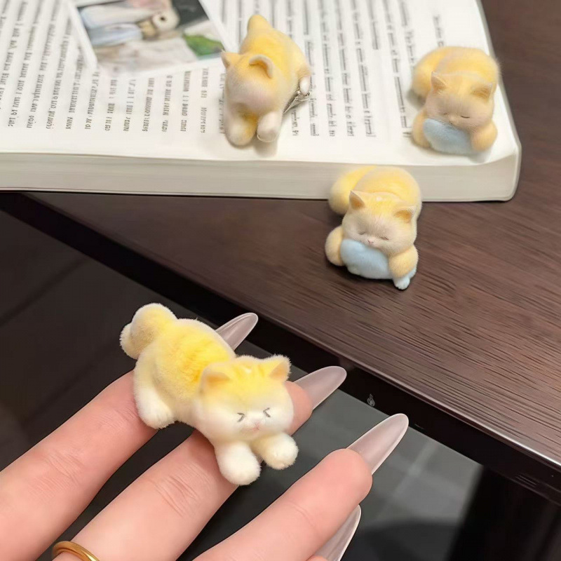 吃鱼小猫树脂发夹卡通立体植绒可爱侧边夹百搭鸭嘴夹少女心刘海夹|undefined