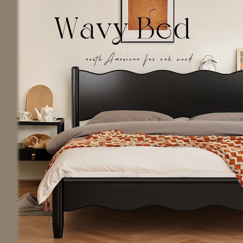 北欧现代简约黑色复古全实木床卧室双人床极简风主卧大床法式风格