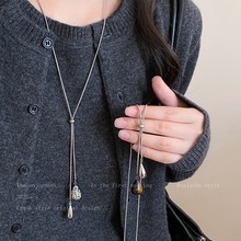 秋天的颜色~虎眼石斑点水滴项链女2025新款设计感毛衣链时尚配饰