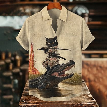 TEMU Hawaiian Shirt Men's Short Sleeve Ukiyo-e Art 3D Digital Printing Trendy