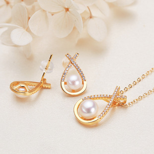 Zhuji Pearl Wholesale Mermaid White Steamed Bread Round Pearl Earrings Pendant Necklace Freshwater Pearl Two-Piece Set for Women