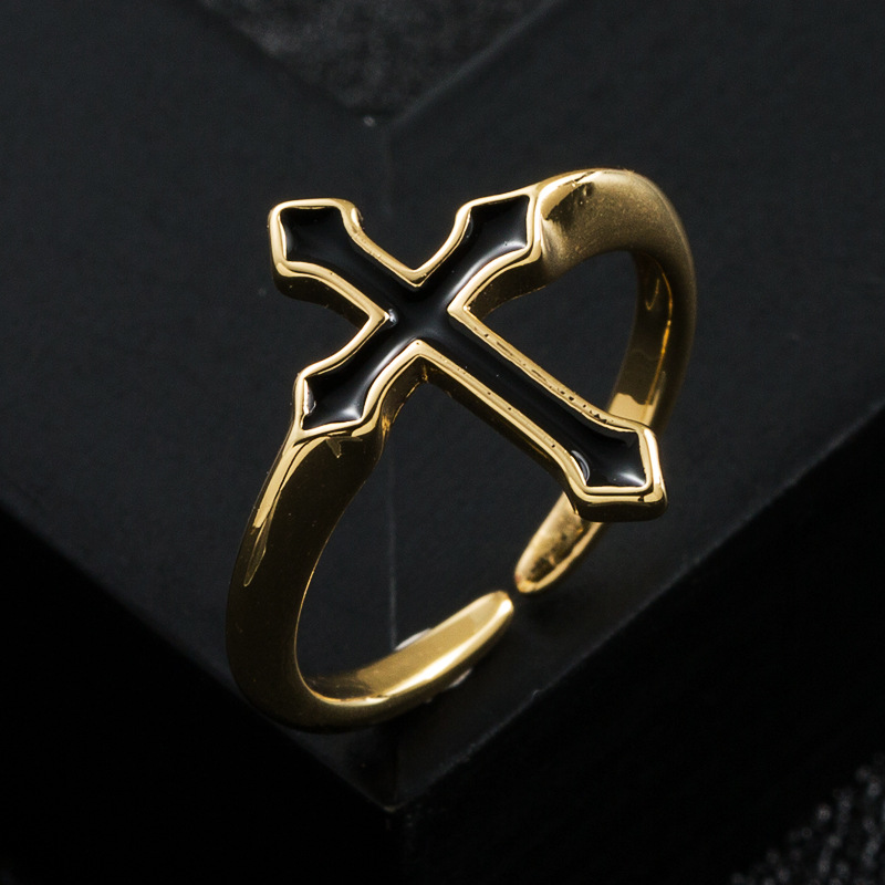 fashion simple copper gold-plated oil drop cross open ring