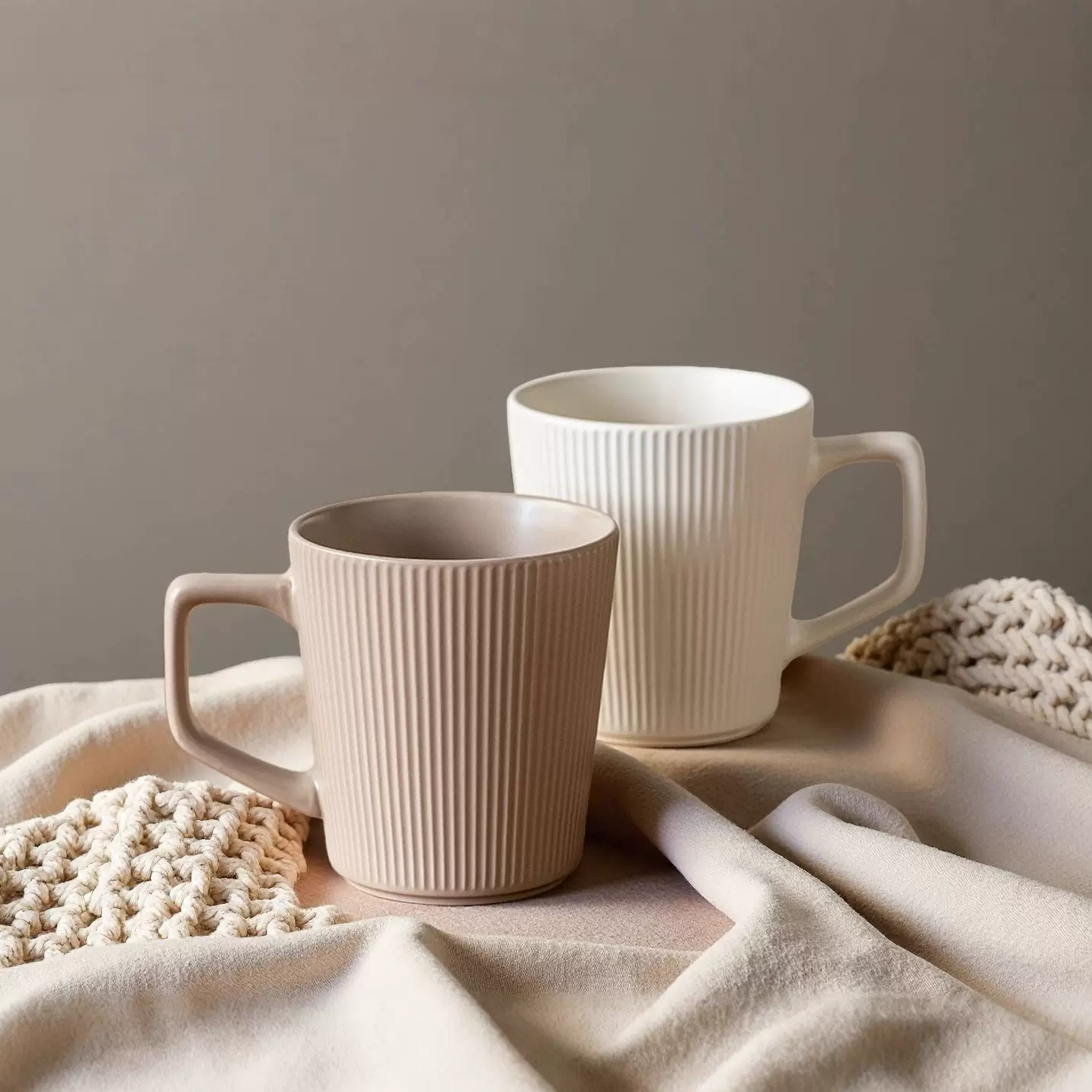 简约风竖纹陶瓷水杯高颜值家用高颜值马克杯情侣对杯办公室用批发