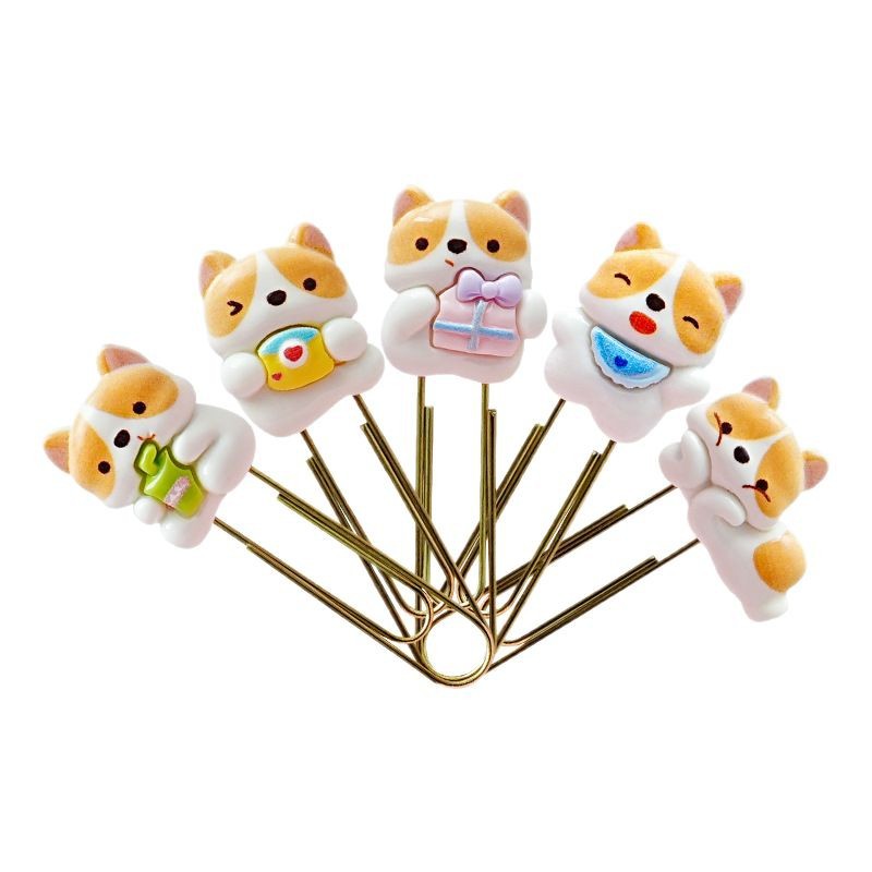 Corgi lindos clips marcadores de dibujos animados pines de escritorio estudiantes cuaderno decoración al por mayor transfronterizos