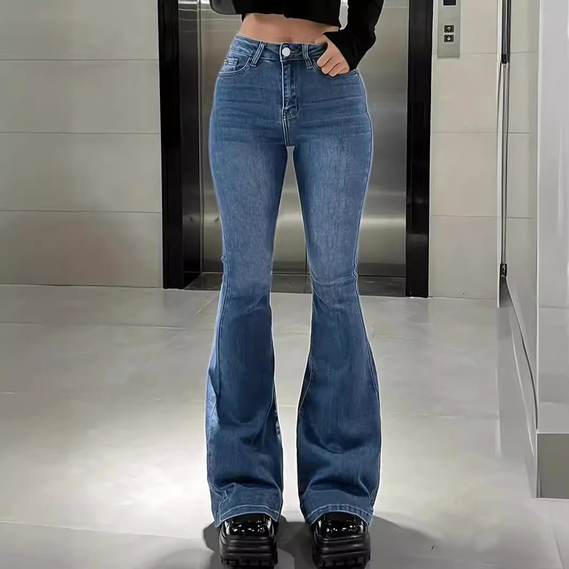 Factory Direct Sales High-Waisted Flared Straight-Leg Jeans for Women, Stretchy, Cross-Border Amazon and Aliexpress Dropshipping