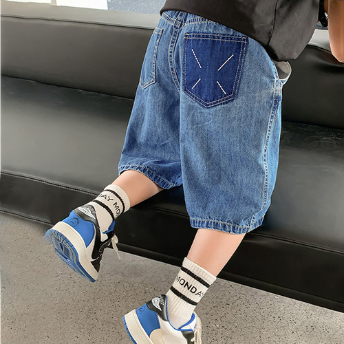 Children's Summer Denim Shorts for Boys 2024 New Loose Thin Middle Pants for Big Kids Summer Casual Five-Finger Pants