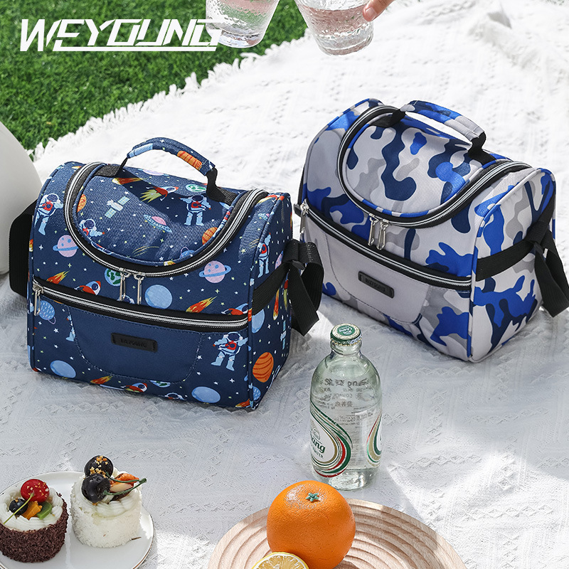 New printed Oxford cloth thermal bag portable lunch bag waterproof lunch box bag student large capacity crossbody lunch bag