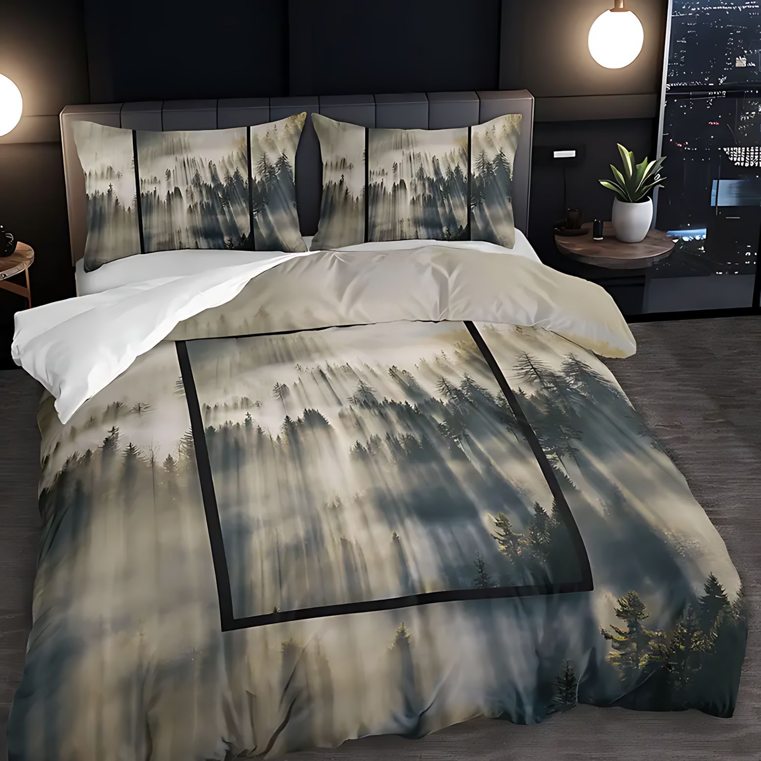 TEMU / JIT Bosque transfronterizo dibujos animados 3D impresión digital abrasión suave y cómodo conjunto de edredón para diseñar
