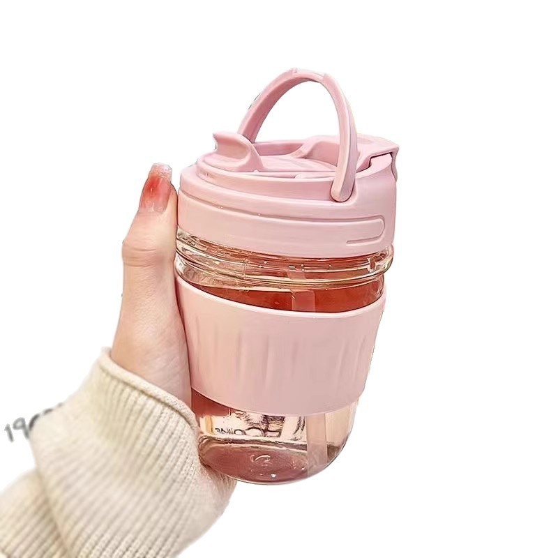 网红玻璃水杯双饮杯高颜值夏季女生咖啡杯子简约带盖吸管杯牛奶杯|undefined