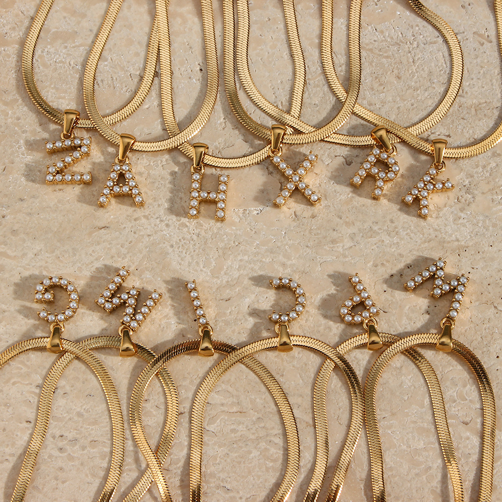Lady Letter Stainless Steel Necklace Plating Artificial Pearls Stainless Steel Necklaces