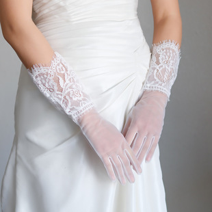Wg162 Soft Eyelash Lace Tulle Short Wedding Gloves Super Fairy White Bridal Wedding Dress Accessories