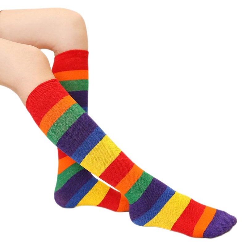 Calcetines PARA NIÑOS Calcetines de moda calcetines de algodón de primavera y otoño calcetines de media pantorrilla de arco iris para niñas calcetines de pila para niñas