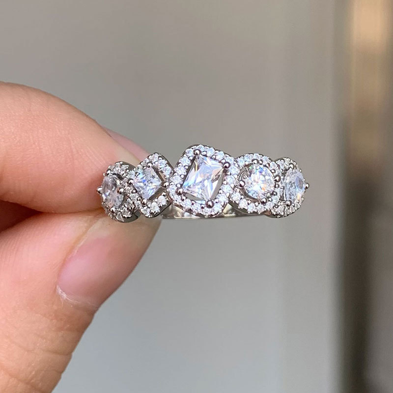 Zircon Wedding Ring For Women Irregular Geometric Silver Jewellery_voghion.com