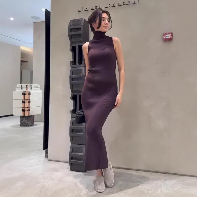 欧美女跨境外贸时尚2025秋新款高领打底针织毛衣长裙包臀长袖外套|undefined