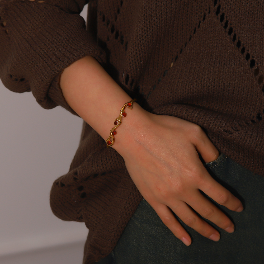 Fashion Geometric Stainless Steel Plating Artificial Pearls Bangle 1 Piece