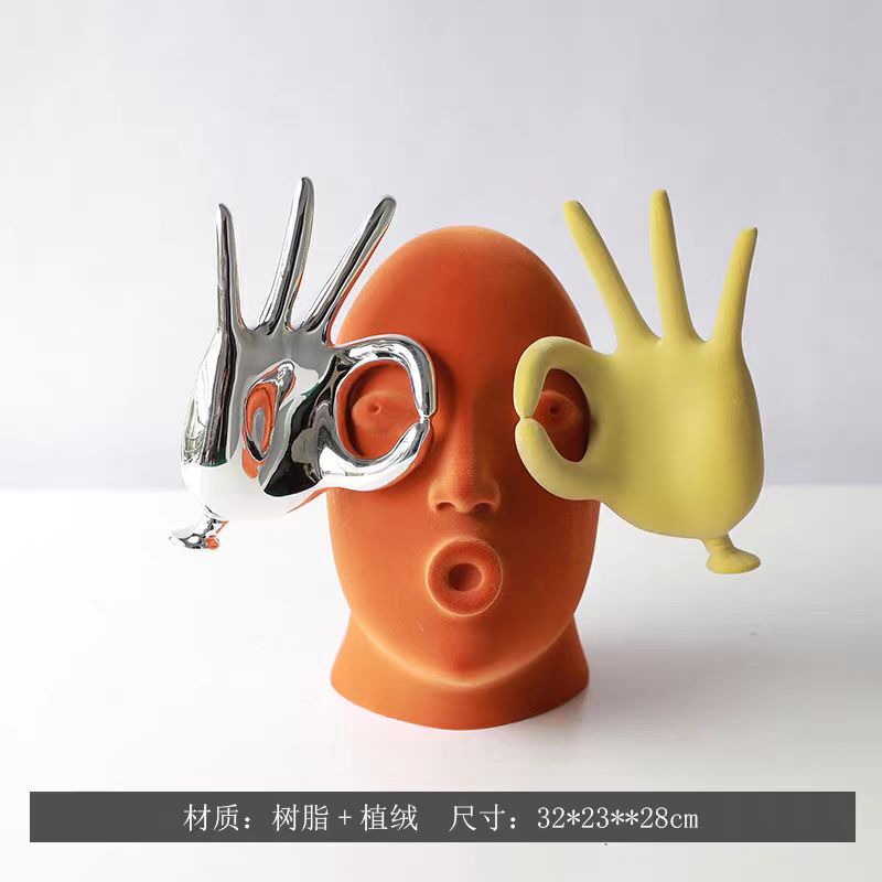 高级感植绒摩登人物抽象雕塑艺术家居装饰品客厅轻奢小众OK摆件|undefined