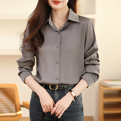 2025 Spring and Autumn New High-end Non-Soled Anti-Wrinkle Satin Shirt Women's French Casual Professional Commuter Shirt
