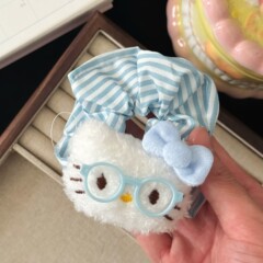 蓝色眼镜毛绒猫咪条纹大肠发圈可爱百搭女孩马尾肥肠发圈发饰批发