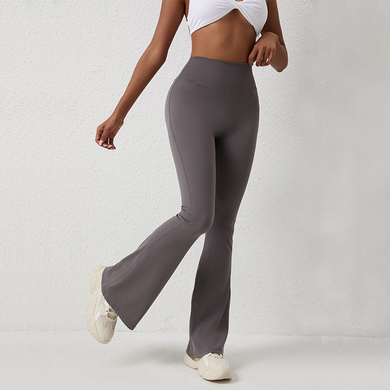 European and American Peach Color Trumpet Pants for Women, Yoga High-Waisted Hip-Raising Tight Leggings, Wide Leg Fitness Pants, Quick-Drying Running Sports