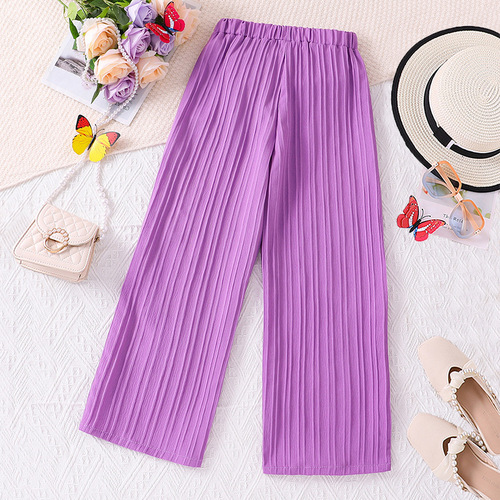 2024 Girls' Fashion 10-12 Years Old Outwear Children's Clothing Trendy Pleated High-Waist Casual Pants for Middle Kids