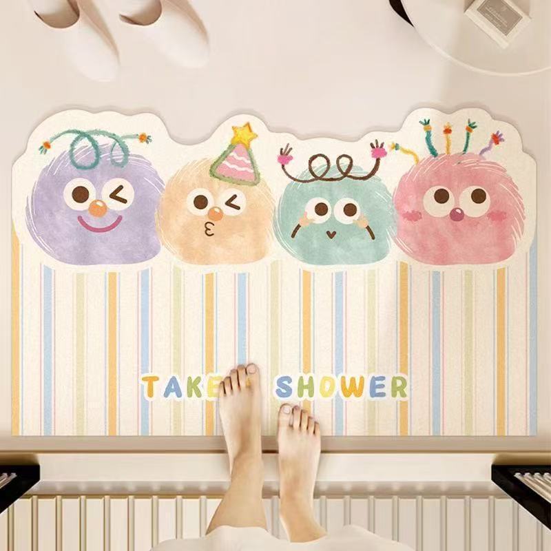 Alfombra absorbente para baño con dibujos animados, alfombra antideslizante de tierra de diatomeas para la entrada del baño, alfombra de secado rápido para el inodoro del hogar, envío gratis