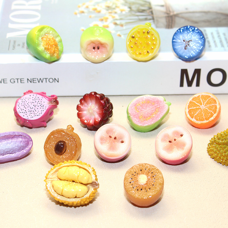 实色微观仿真微缩水果 半切猕猴桃榴莲芭乐萌立diy饰品摆件小盲袋