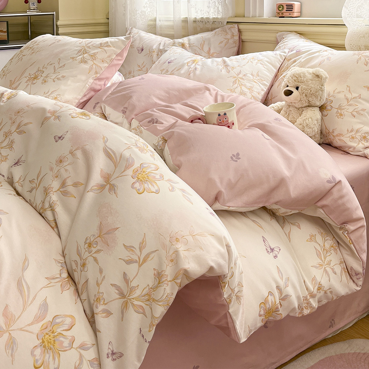 Juego de cama de algodón fresco de cuatro piezas de algodón 2025 nueva sábana cubierta de edredón dormitorio individual juego de tres piezas