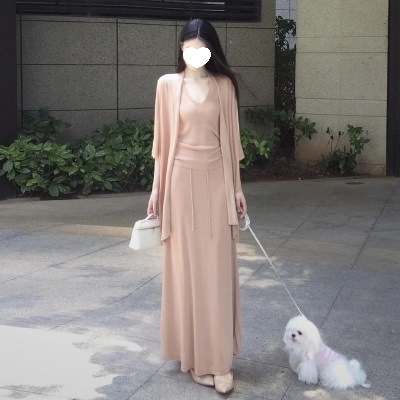 法式挂脖吊带连衣裙子女装夏季2025新款绝美早秋穿搭套装三件套|undefined