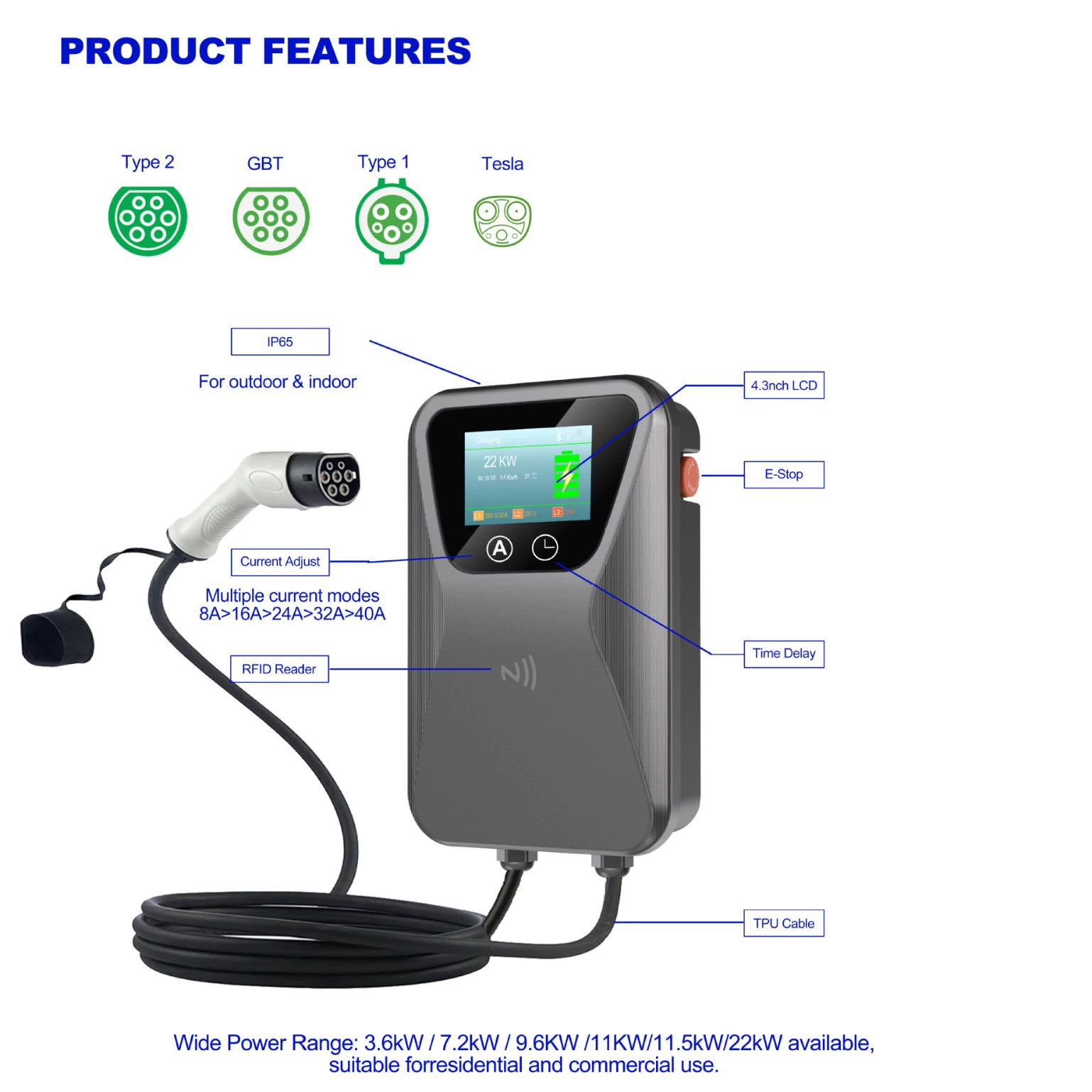 Электромобиль зарядка свая 32A Новая Энергия Интеллектуальный переменного тока свая Bomei Wi-Fi соединение управление мобильным телефоном