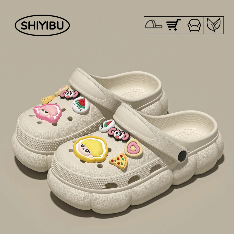 Обувь для дома / пляжа Eleven Doll Platform Slippers - новая летняя коллекция, нескользящие шлепанцы с милыми смайликами emoji и подвесками в виде пиццы