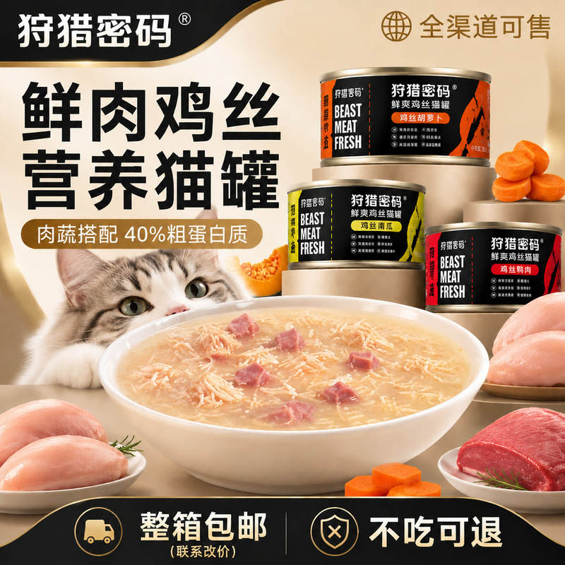 Hunting Code Black Can Cat Food 85gX24 Cans Full Box Cat Snacks Chicken Soup Cans for Satisfying Cravings and Nutritional Balance