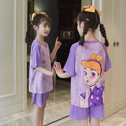 Children's pajamas for boys and girls in summer new short-sleeved medium and large children's cute little girls and boys cartoon home clothes sets