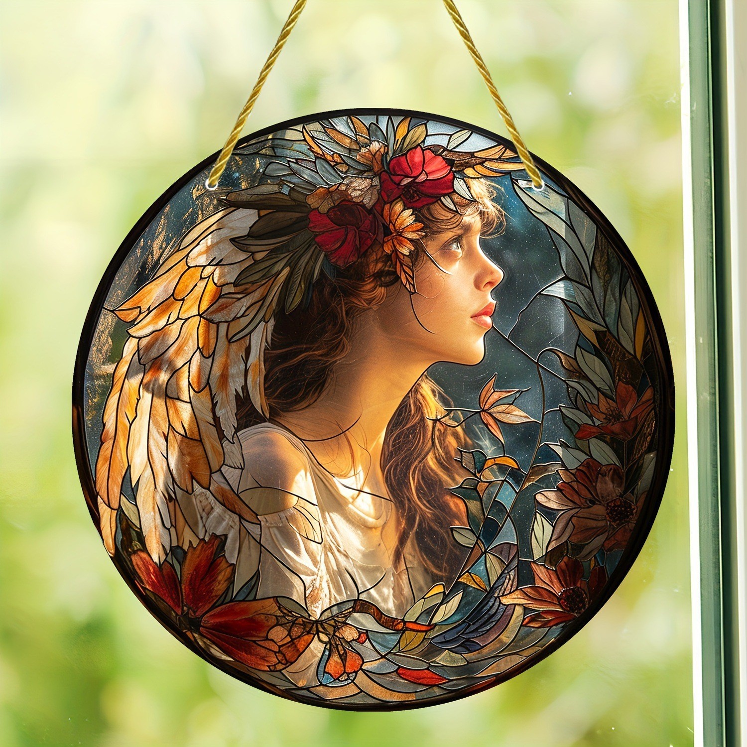 Decoración creativa transfronteriza acrílica disco plano colgar princesa de cuento de hadas belleza figura de captura de sol ventana decoración porche